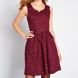 NWT Modcloth Heart and Solar System A-line Dress in Burgundy Size 12